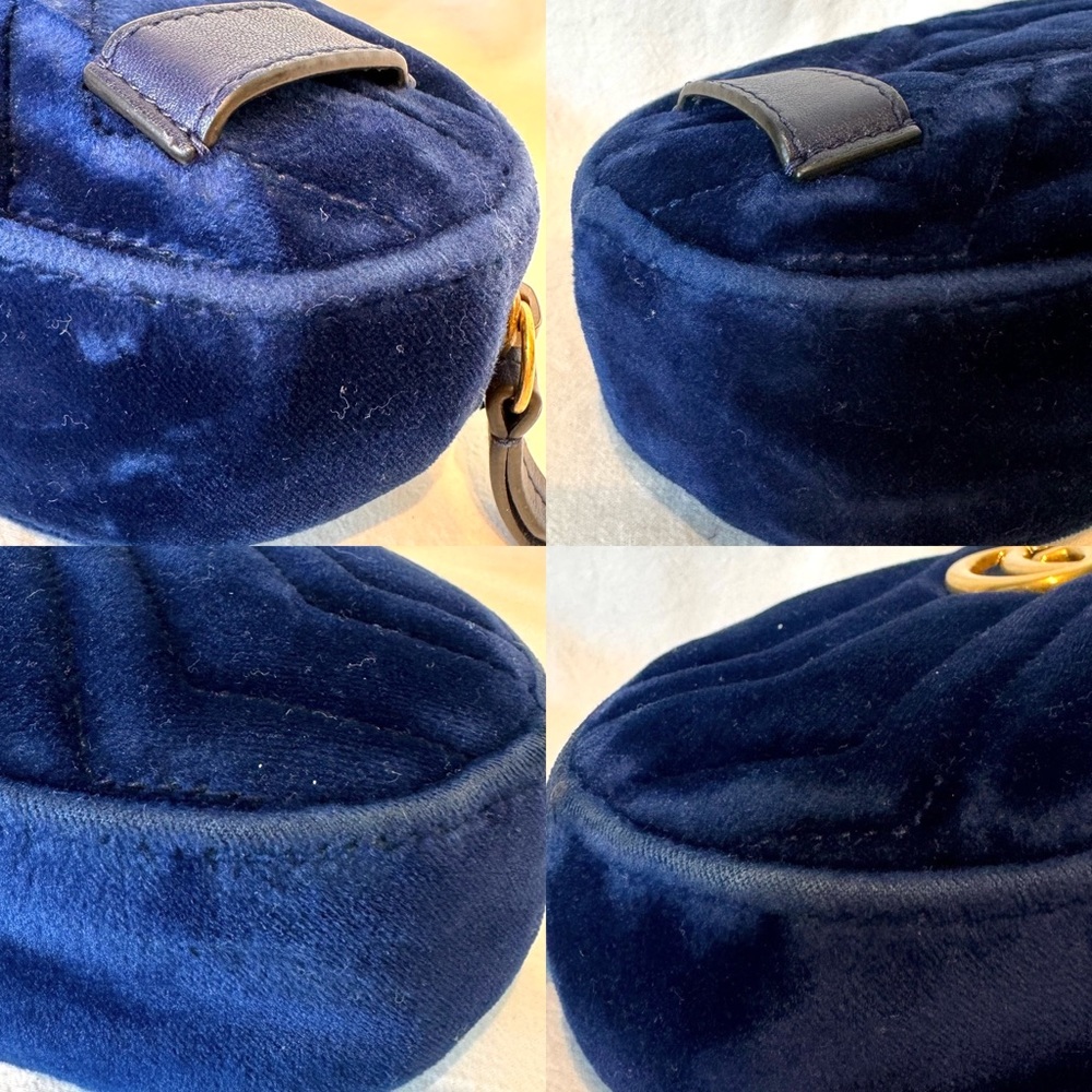 🔴SOLD🔴GUCCI Velvet Matelasse GG Marmont Belt Bag 85 34 Cobalt Blue - Picture 11 of 17